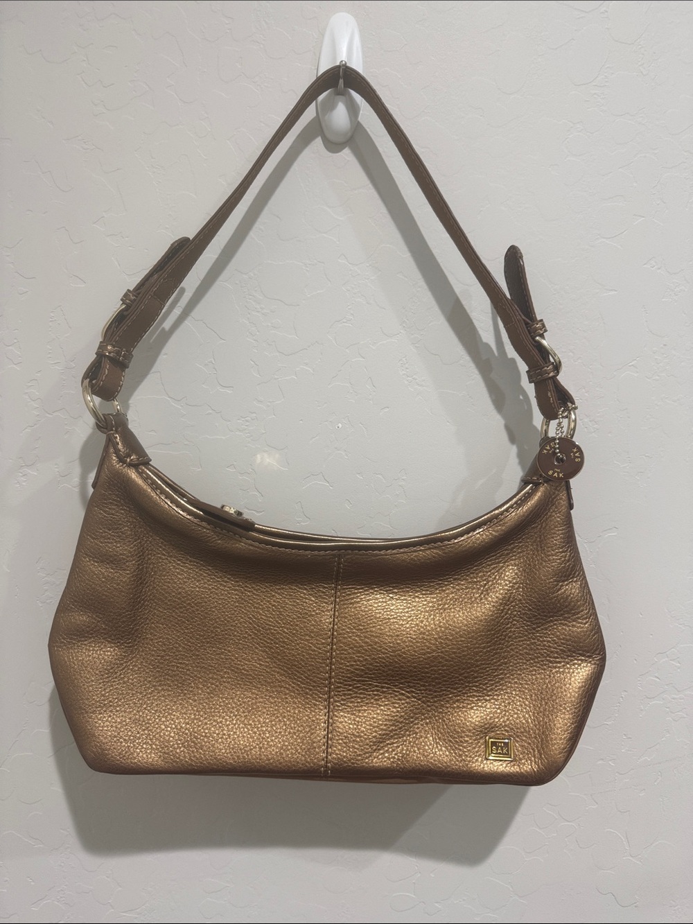 Small Metallic Bronze Leather Shoulder Bag